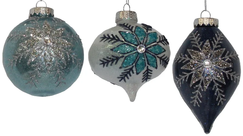 100MM Blue Glitter Snowflake Shatterproof Ornament