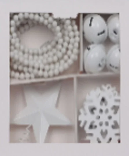 White 4 Category Box - Ornament, Bead Garland & Tree Topper