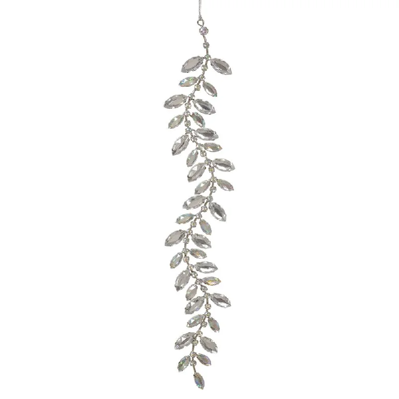 14" Clear Silver Rhinestone Leaf Drop Ornament