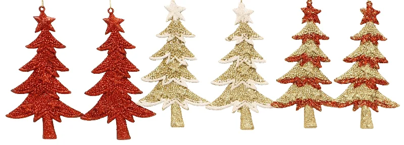 2-Pack of Glitter Tree-Shaped Ornaments (Red/Gold/White)