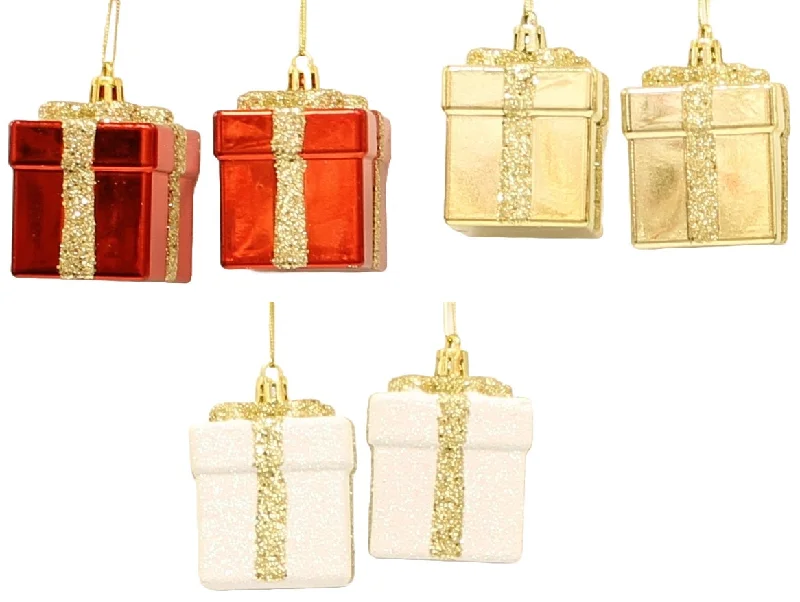 2-Pack of Shiny Gift Box Ornaments (Red/Gold/White)