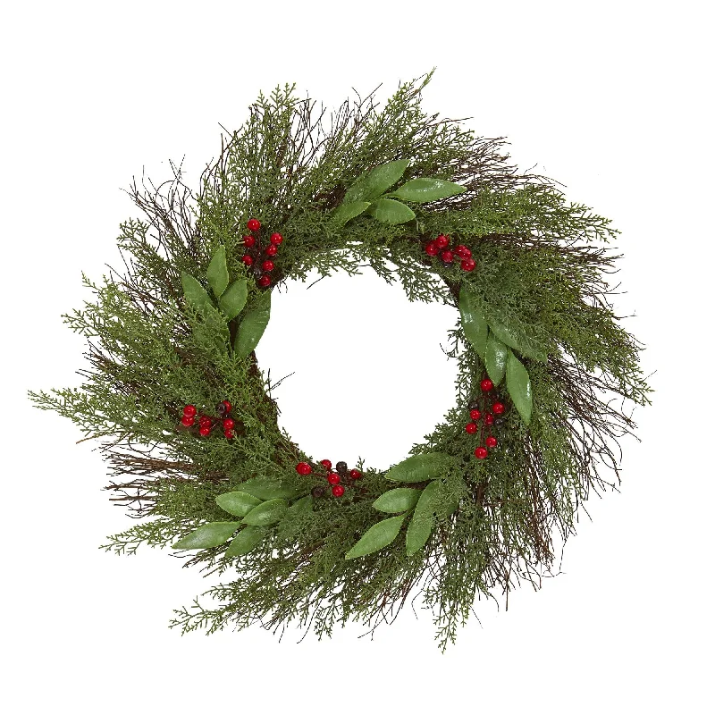 20” Cedar and Ruscus with Berries Artificial Wreath