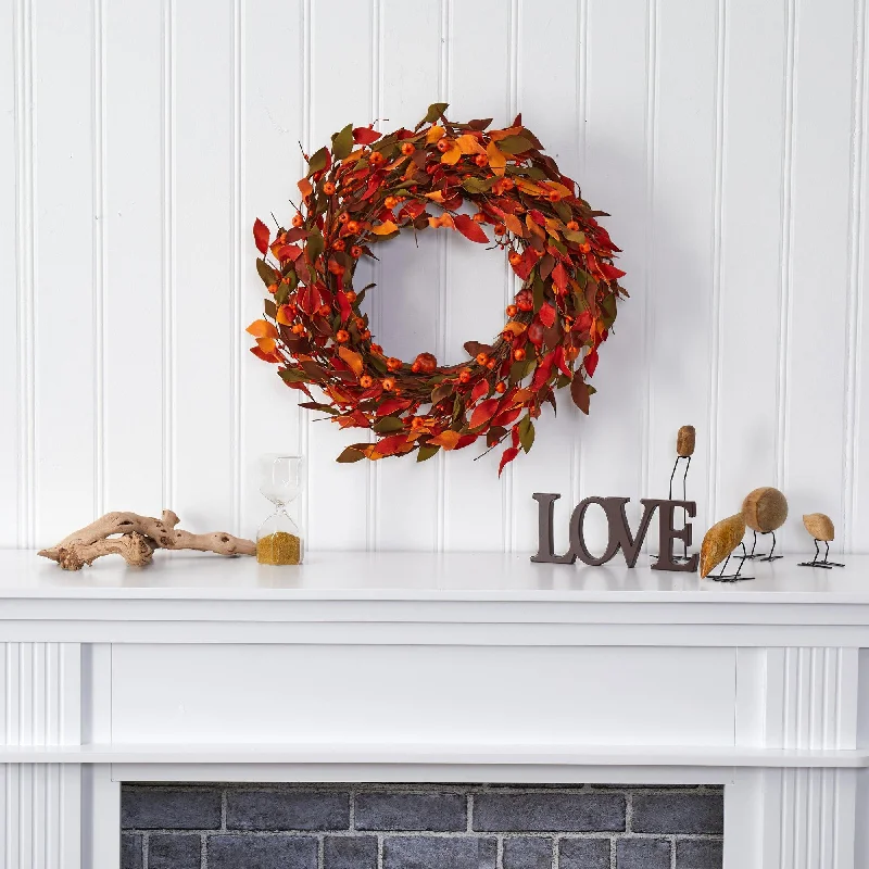 20” Harvest Leaf and Mini Pumpkin Artificial Wreath