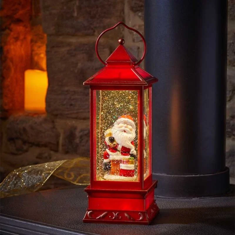 29cm Battery Operated Light up SnowSwirl Santa Chimney Christmas Lantern Decoration