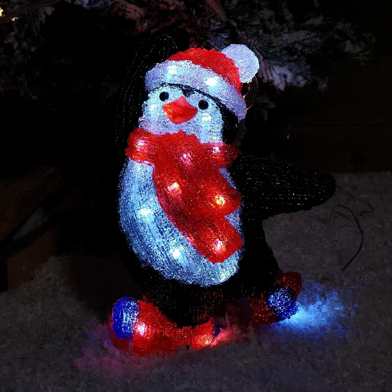 30cm Light up Skating Acrylic Christmas Penguin with 30 White LEDs