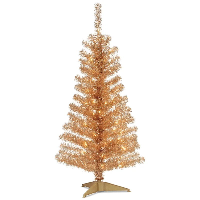 4 ft. Pre-Lit Tinsel Collection Champagne Tree with Clear Lights