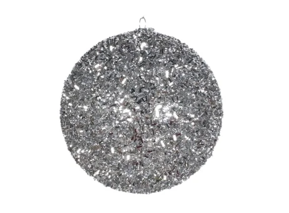 4" Silver Tinsel Ball Ornament Set Of 12