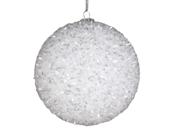 4" White Tinsel Ball Ornament Set of 12