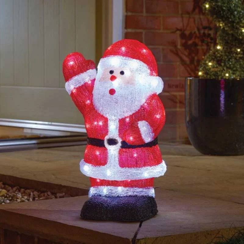 44cm Battery Operated LED Light up Acrylic Christmas Santa Decoration