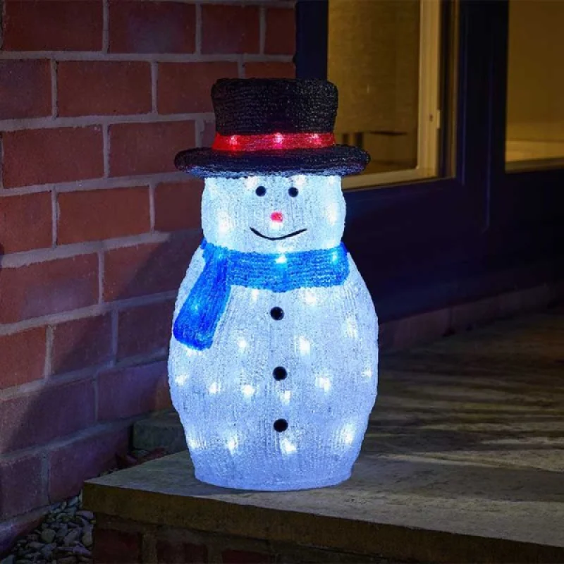 44cm Battery Operated LED Light up Acrylic Christmas Snowman Decoration