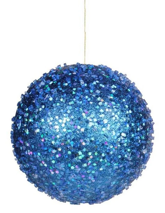 4" Royal Blue Beaded Glitter Ball Ornament