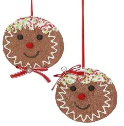 5" Gingerbread Face Ornament Set Of 6