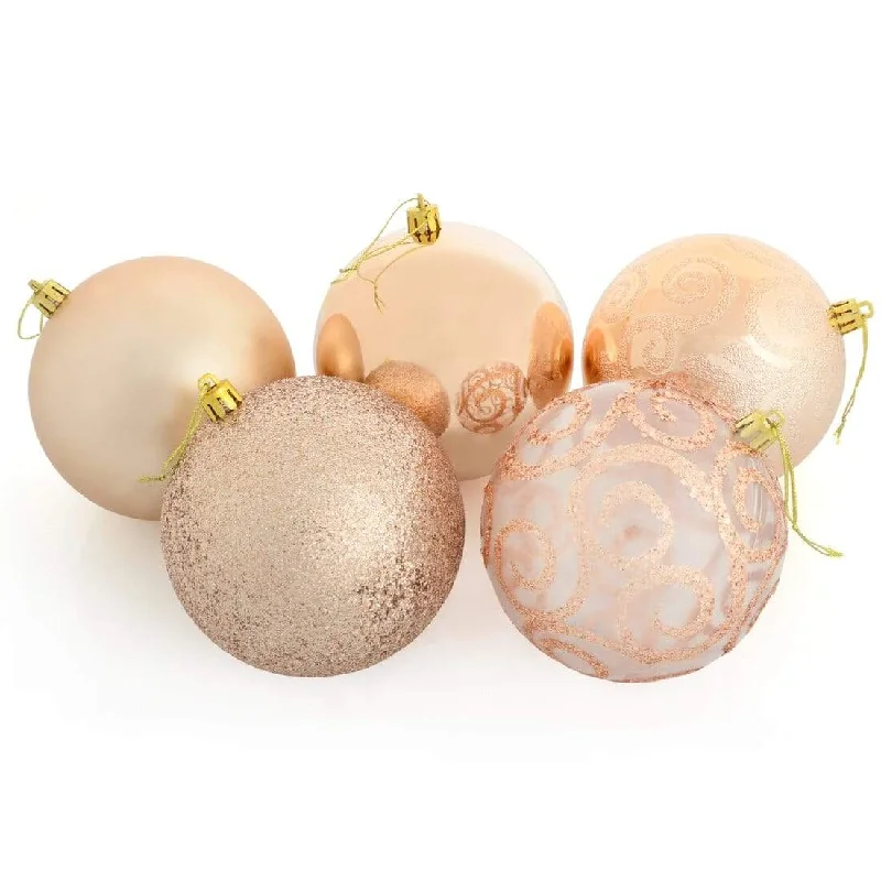 5 x 10cm Christmas Tree Baubles Swirl Matte Glitter Mirrored