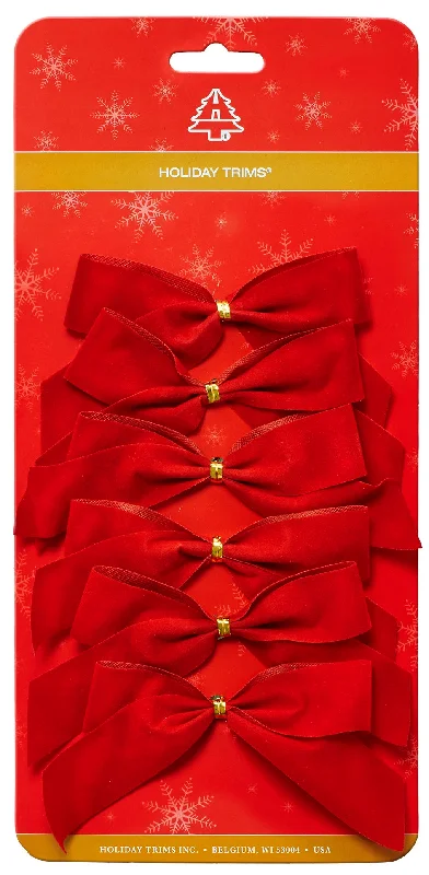 6 Pack of 3.5" Mini Red Velvet 2-Loop Christmas Bows