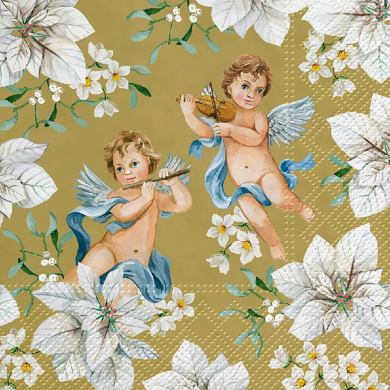 Cherubs and Flowers Luncheon Napkins - Gold