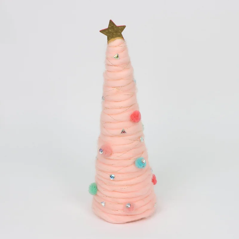 Pink cotton cool 
Christmas tree with
dangle beads and pom poms