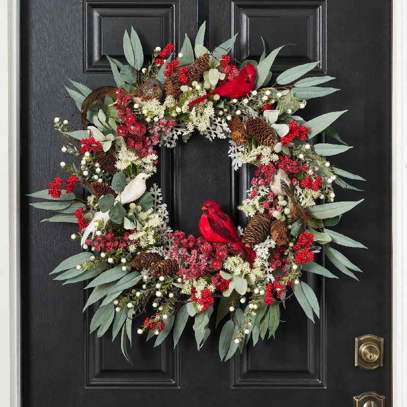 Birds & Berries Cardinal Pinecone Winter Holiday Wreath