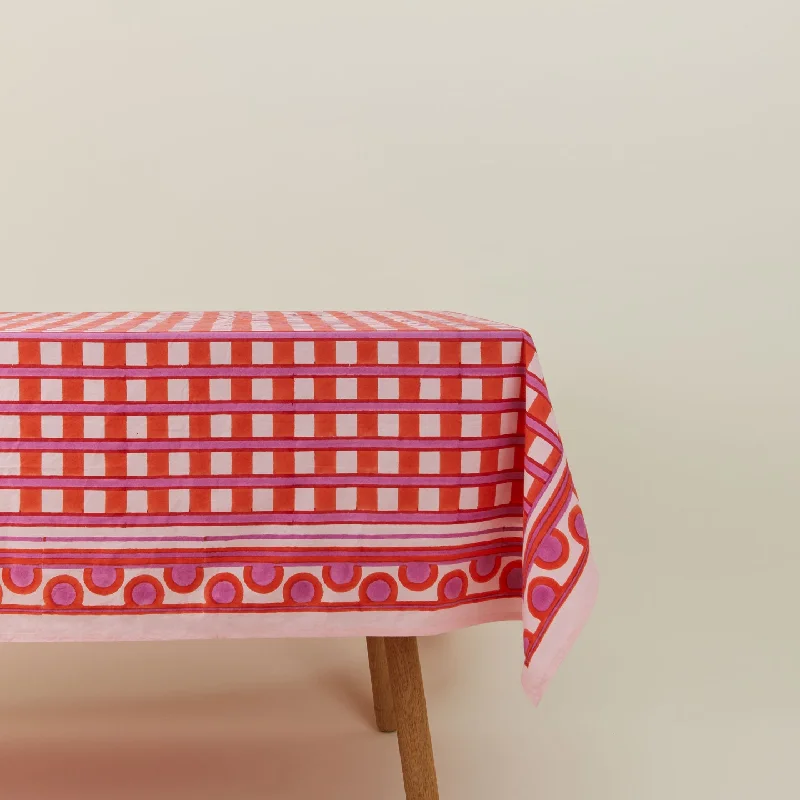 Block Printed Tablecloth - Block Printed Red Plaid