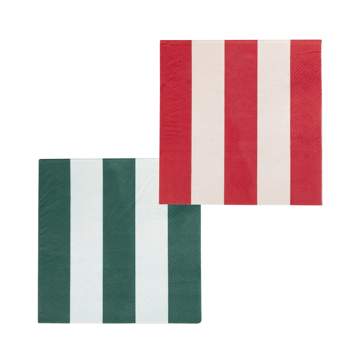 Christmas Red and Pink Green and Mint Striped Beverage Napkin Set | 24 ct