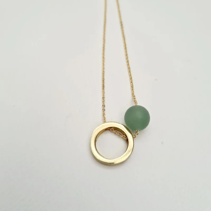 Brass circle & green aventurine necklace by brass + bold