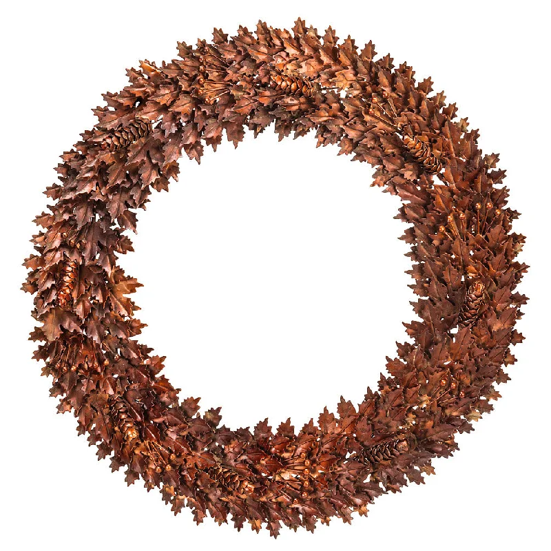 Brown Metal Leaf and Pinecone Wreath - Large