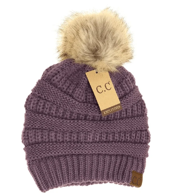 CC Beanie : Fur Pom CC Beanie - Violet