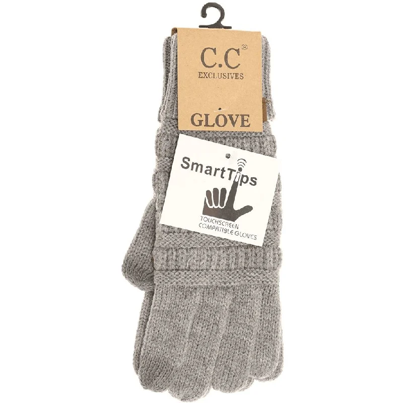 CC Beanie : Solid Cable Knit Gloves in Light Grey