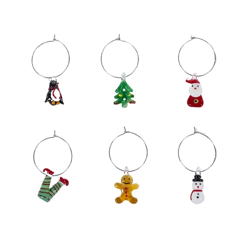 Christmas Glass Wine Charms Set