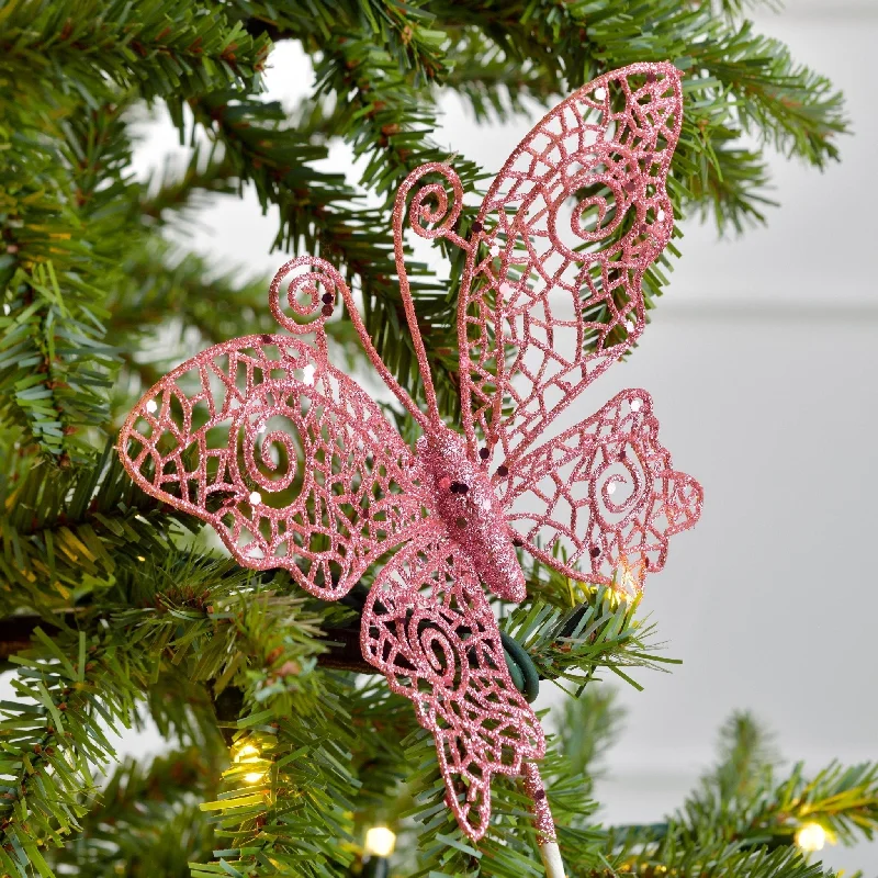 Pink Butterfly Ornament on Pick