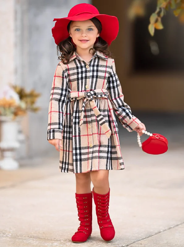 Classic Plaid Long Sleeve Shirt Dress