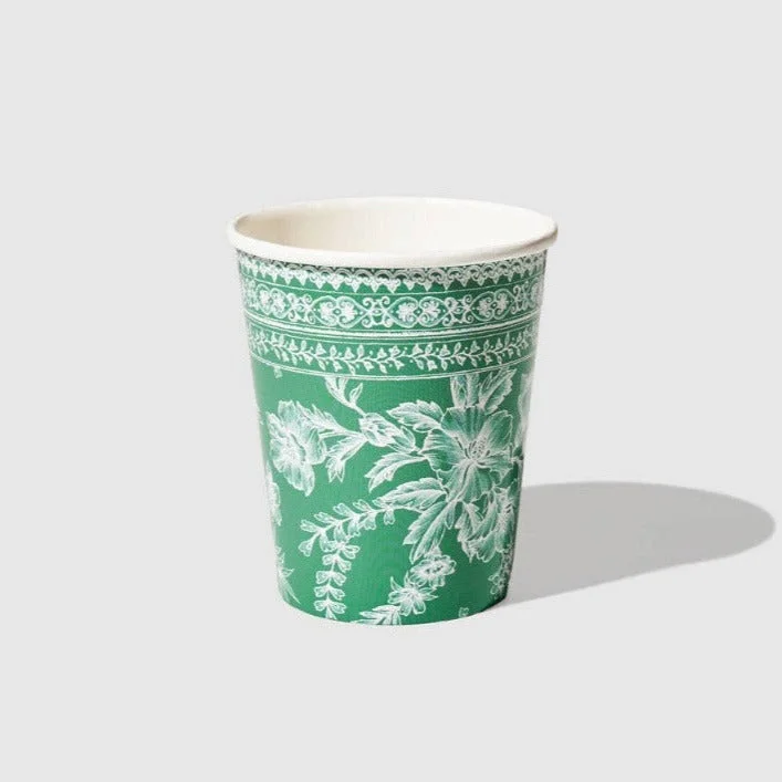 Emerald Green  and White French Toile Paper Cups