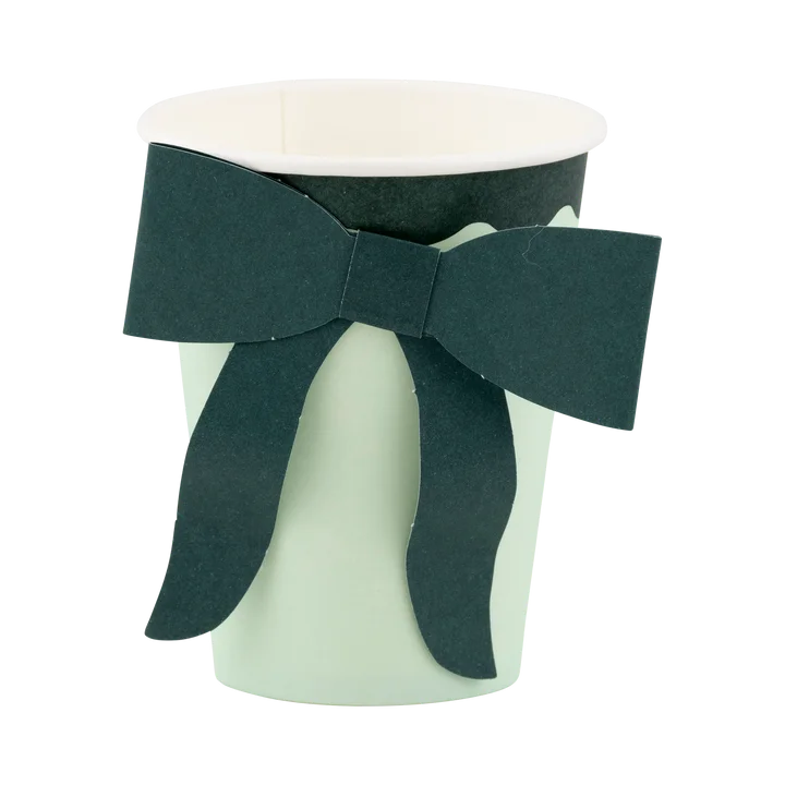 Christmas Mint and Green Bow Paper Cups 12oz | 8 ct