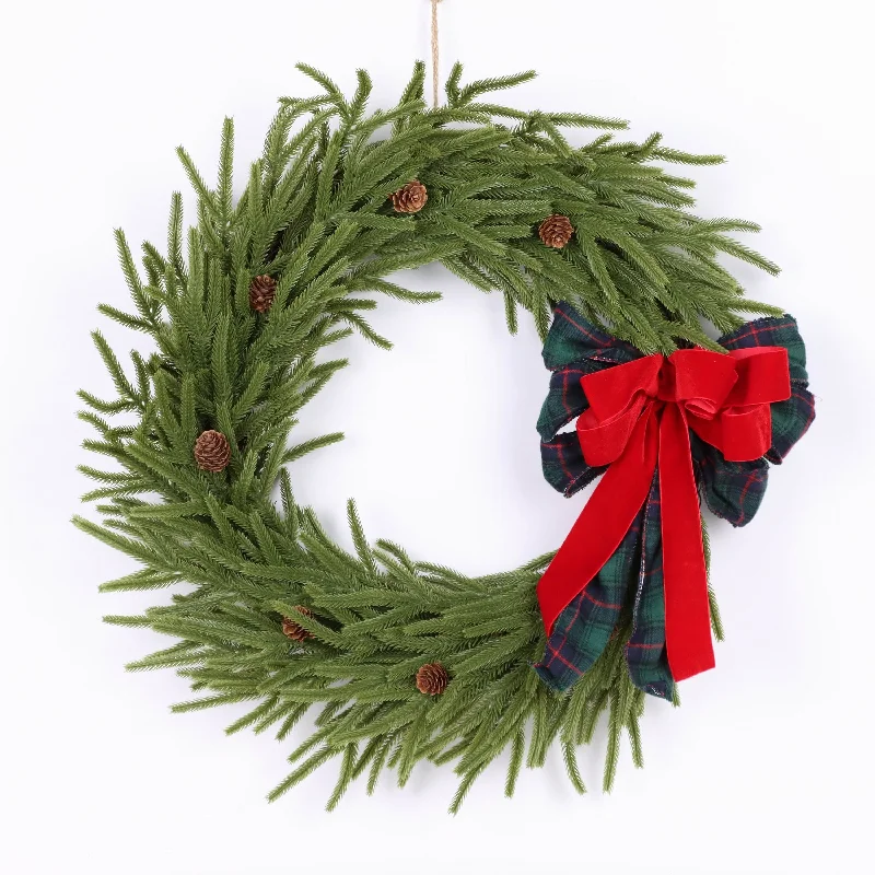 Wreath with realistic pine needles with ribbon