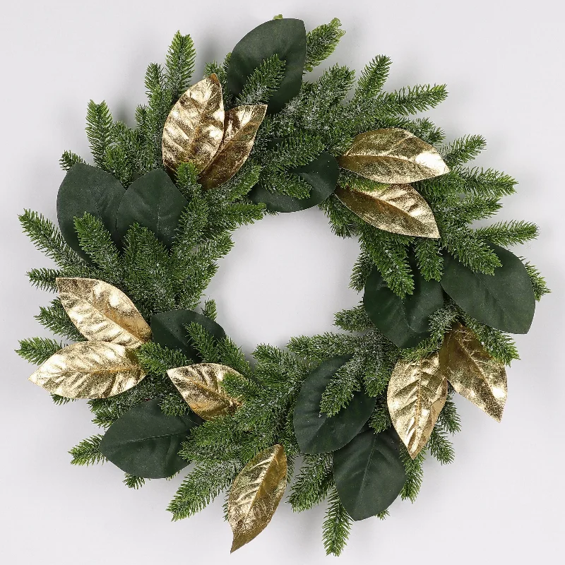 24 X 24 X 5"H ARTIFICIAL PINE W/GOLD LEAVES CHRISTMAS WREATH