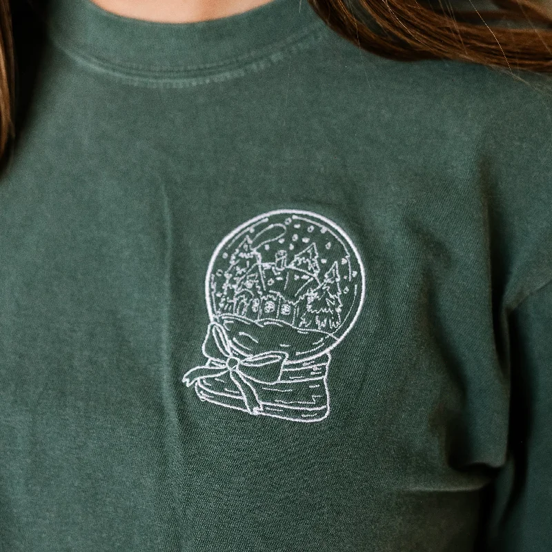 Embroidered Pocket Snowglobe w/ There's No Place Like Home on Back - LONG SLEEVE Comfort Colors Tee