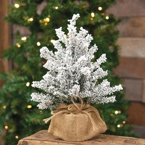 Flocked Mini Pine Tree w Burlap Base 12