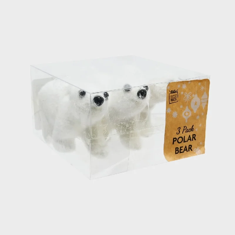 3 Pack Flocked Polar Bear Ornament