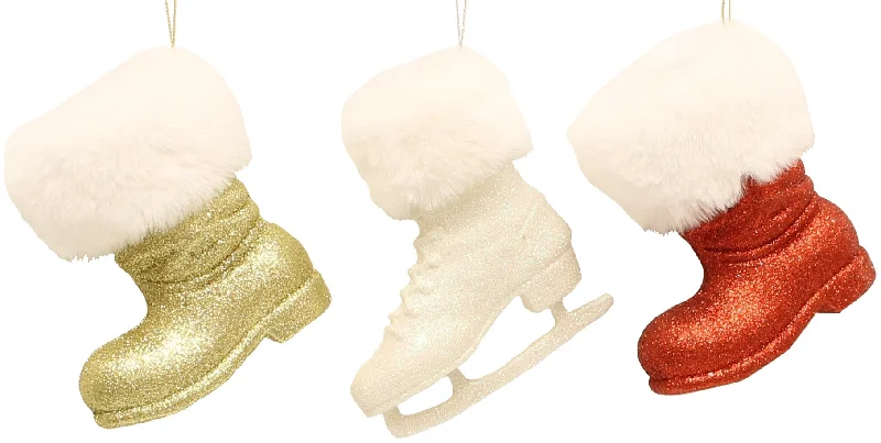 Glitter Skate/Boot Ornament with Fur Cuff