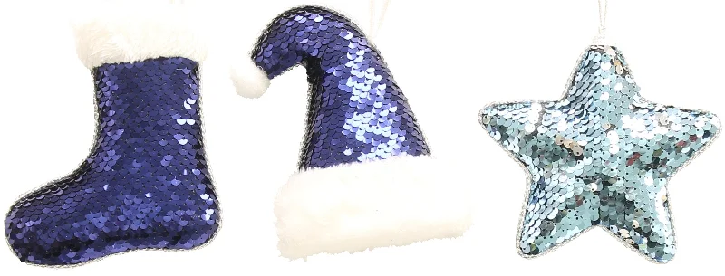 Blue Sequin Ornament (Hat/Stocking/Star)