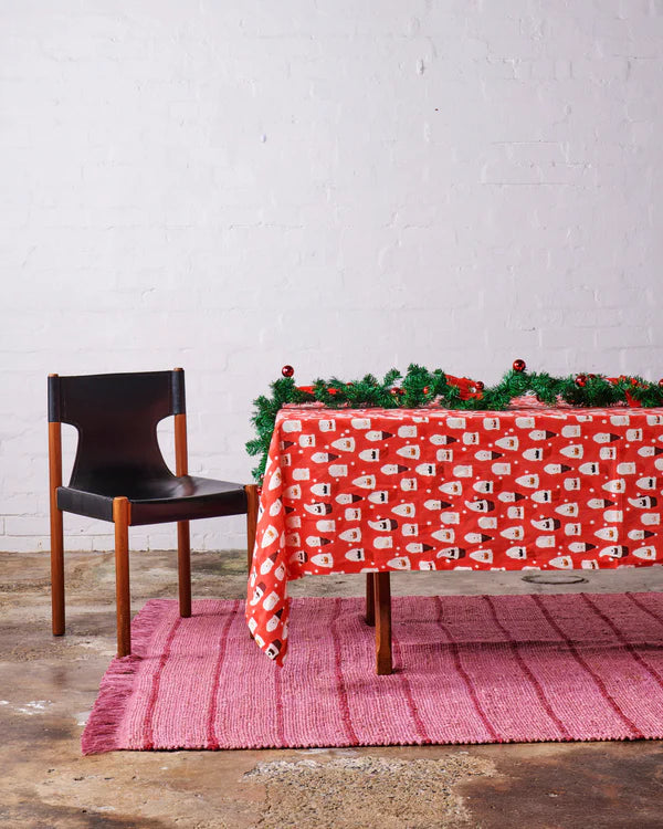 Hohoho Christmas Red Linen Tablecloth