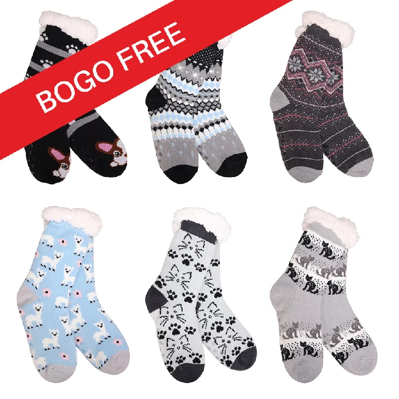 Paw Print Paradise Thermal Slipper Socks - Buy one get one FREE