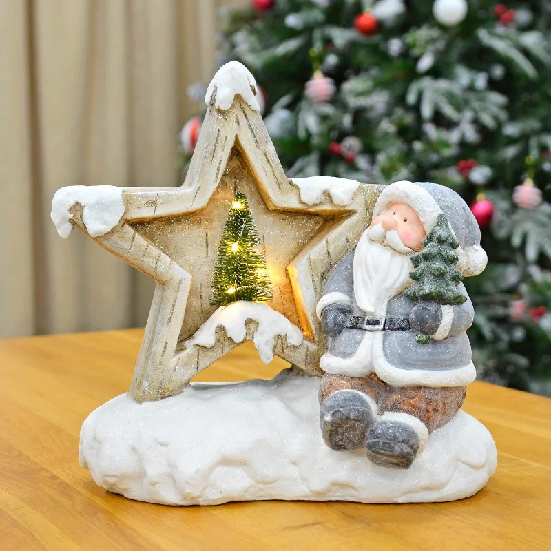 Large Light Up Star Christmas Decoration LED Ceramic Santa Snowman