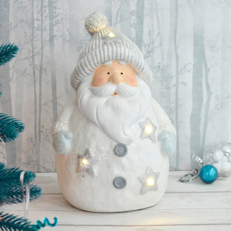 Light Up Christmas Decoration Ceramic White Blue Glitter Figure 37cm