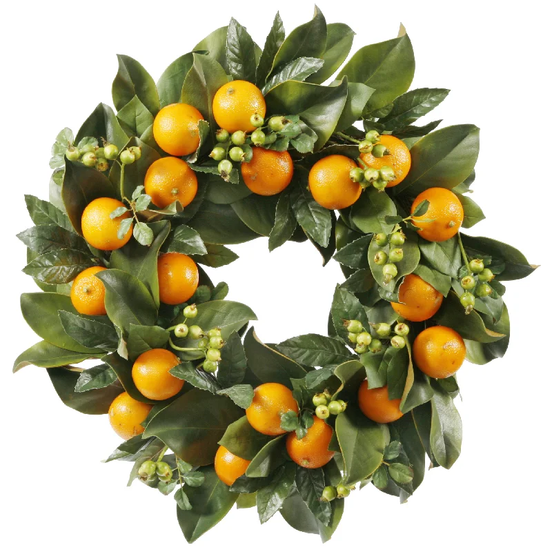 Magnolia Leaf and Orange Holiday Wreath 24"