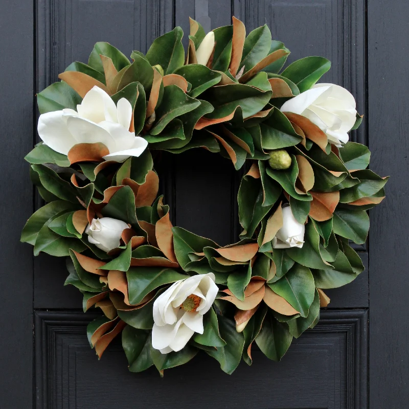 Classic Real Touch White Magnolia All Seasons Front Door Wreath  24"