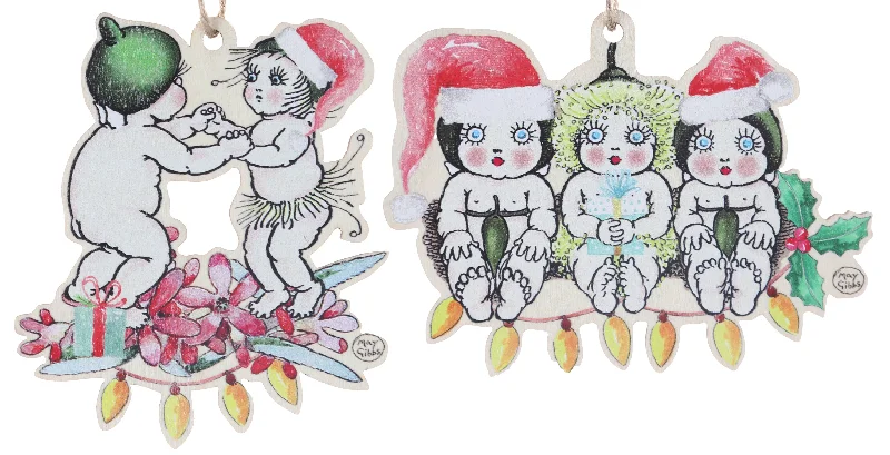 May Gibbs Christmas <br> Gumnut Babies on Flowers <br> Hanging Decoration (2AT)