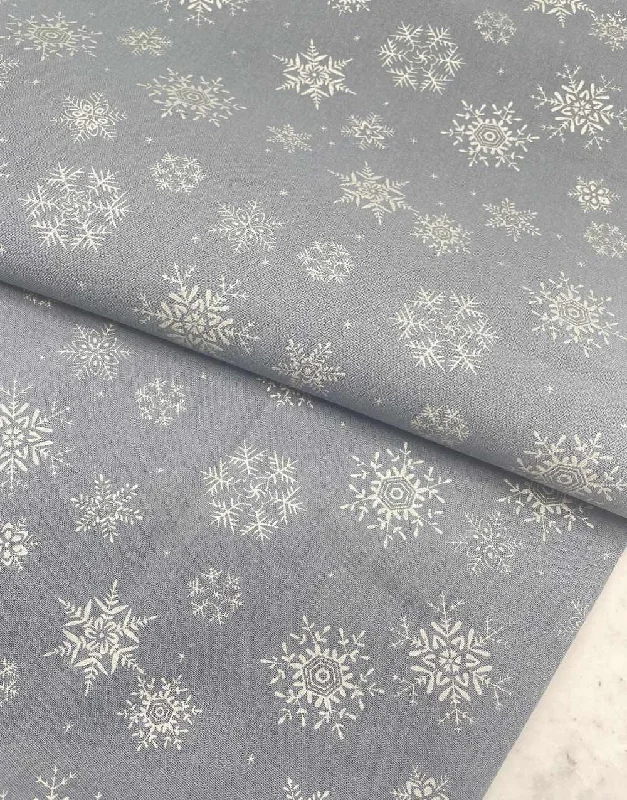 Metallic Silver Snowflakes on Grey Cotton Christmas Fabric