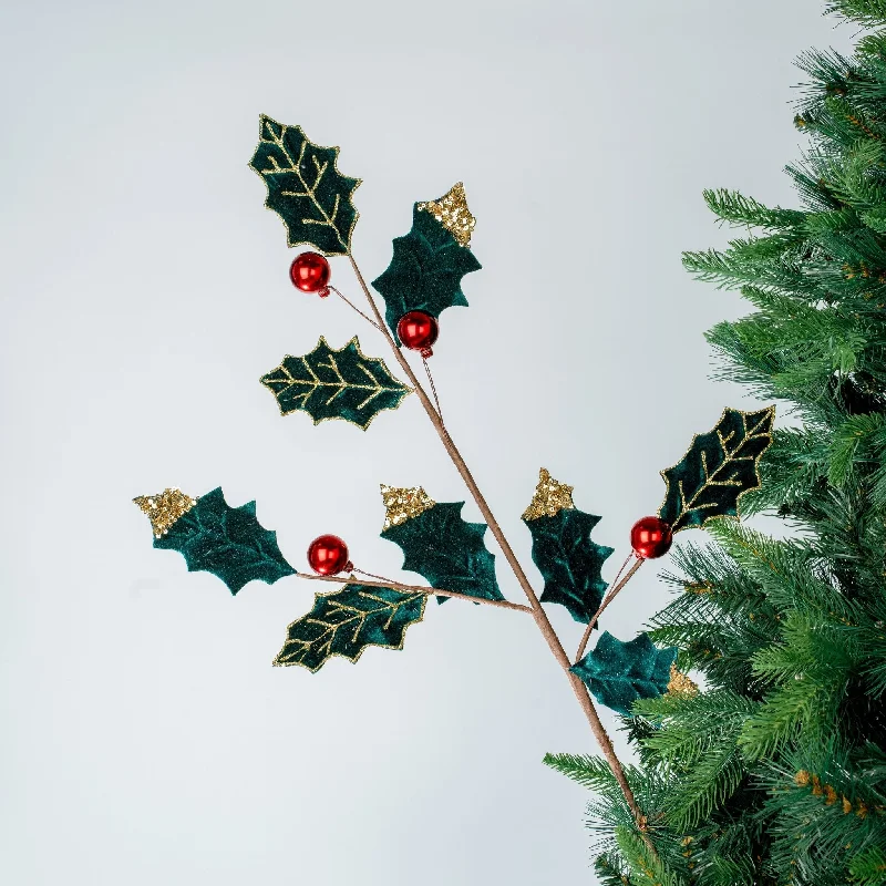 Mixed Mettalic Red & Emerald Festive Foliage Pick