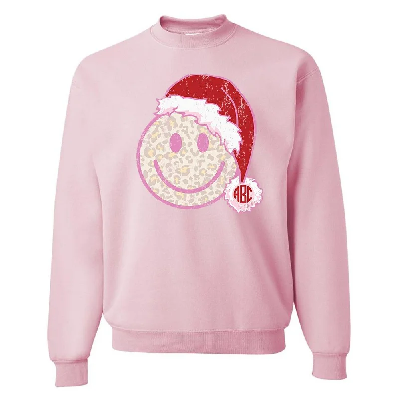 Monogrammed 'Leopard Smiley Santa' Crewneck Sweatshirt