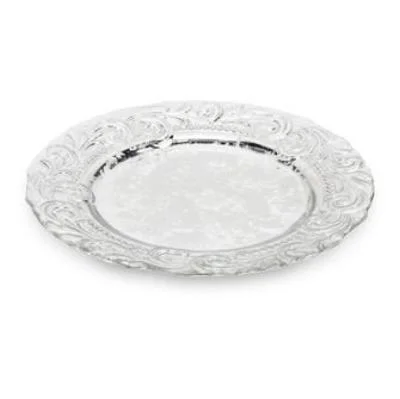 Ornate Silver Round Serving Platter